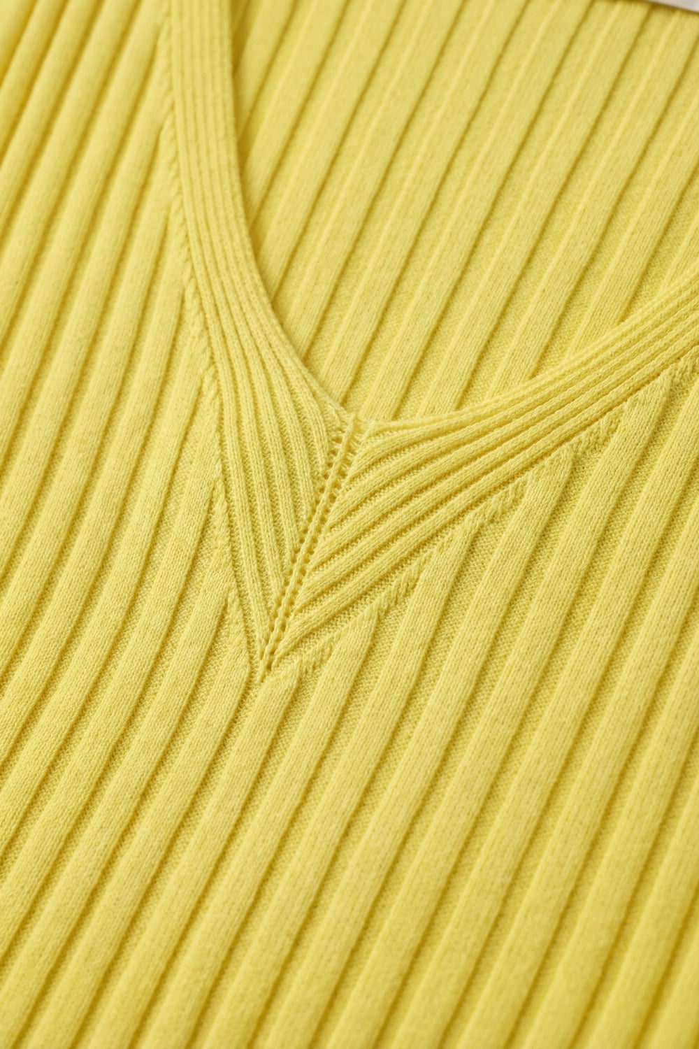 Yellow Ribbed Knit V-Neck Tank Top