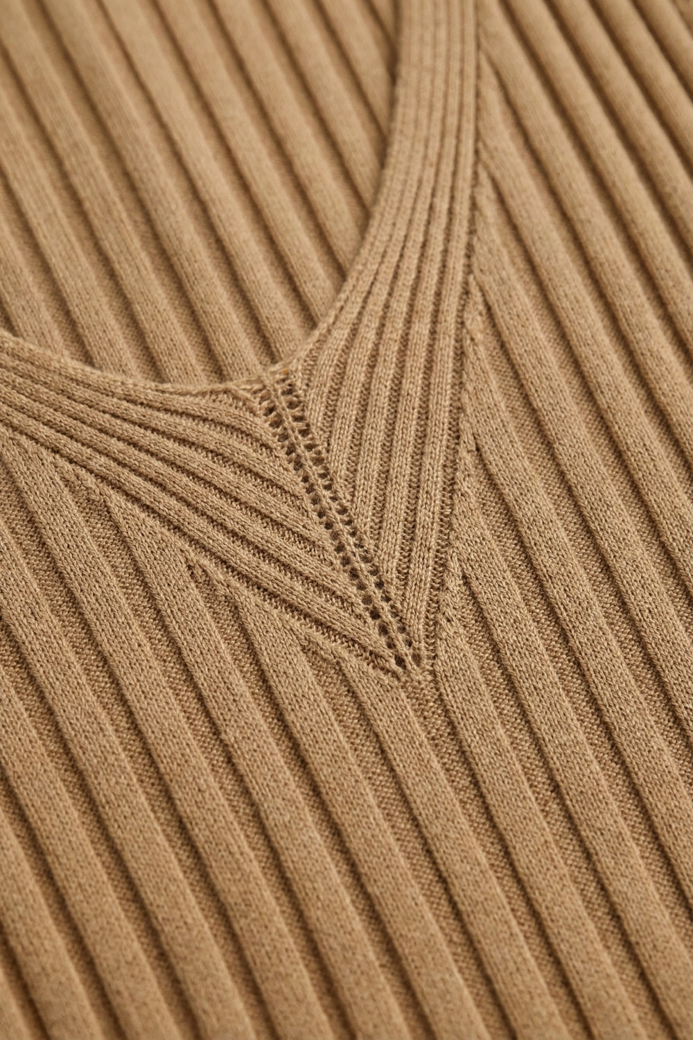 Camel Ribbed Knit V-Neck Tank Top