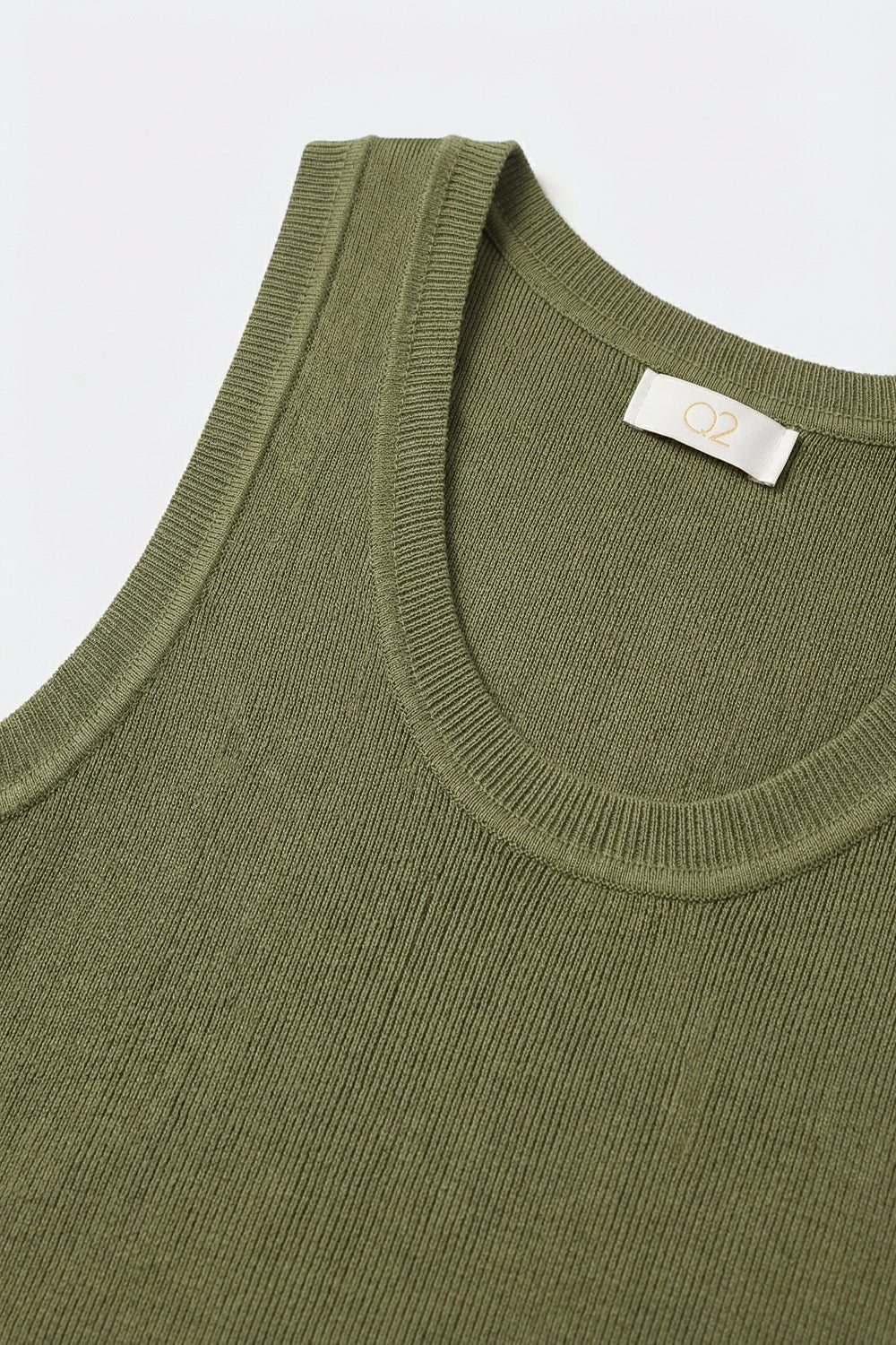 Olive Green Ribbed Knit Tank Top for Layering - Tops