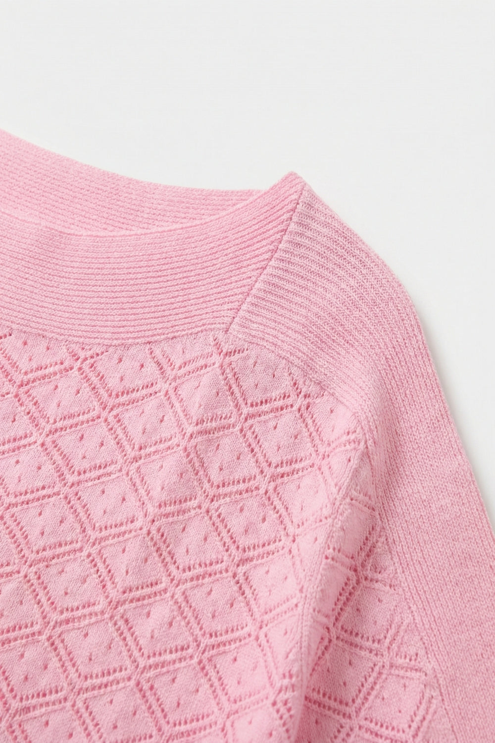 Pattern Textured Knit Short Sleeve Sweater in pink