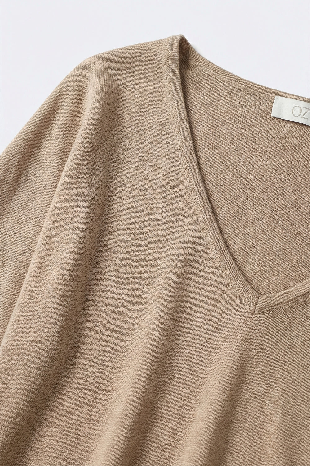 Beige V-Neck Relaxed Fit Knit Top