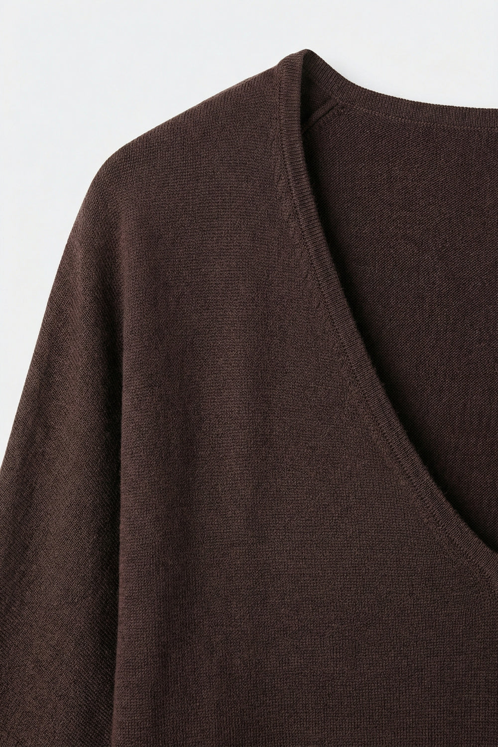 Brown Relaxed V-Neck Knit Top with Short Sleeves