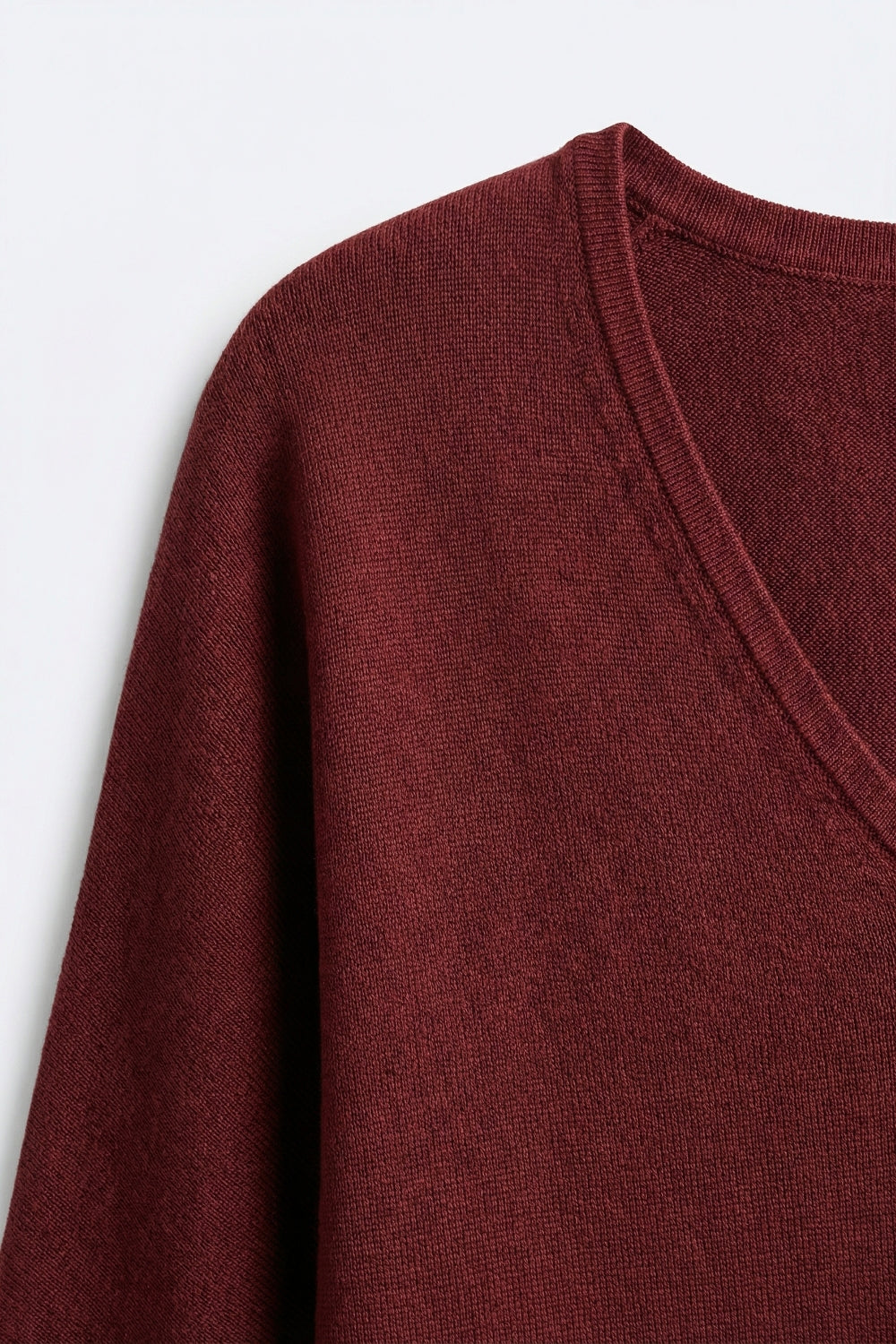 Burgundy Relaxed V-Neck Short Sleeve Knit Top