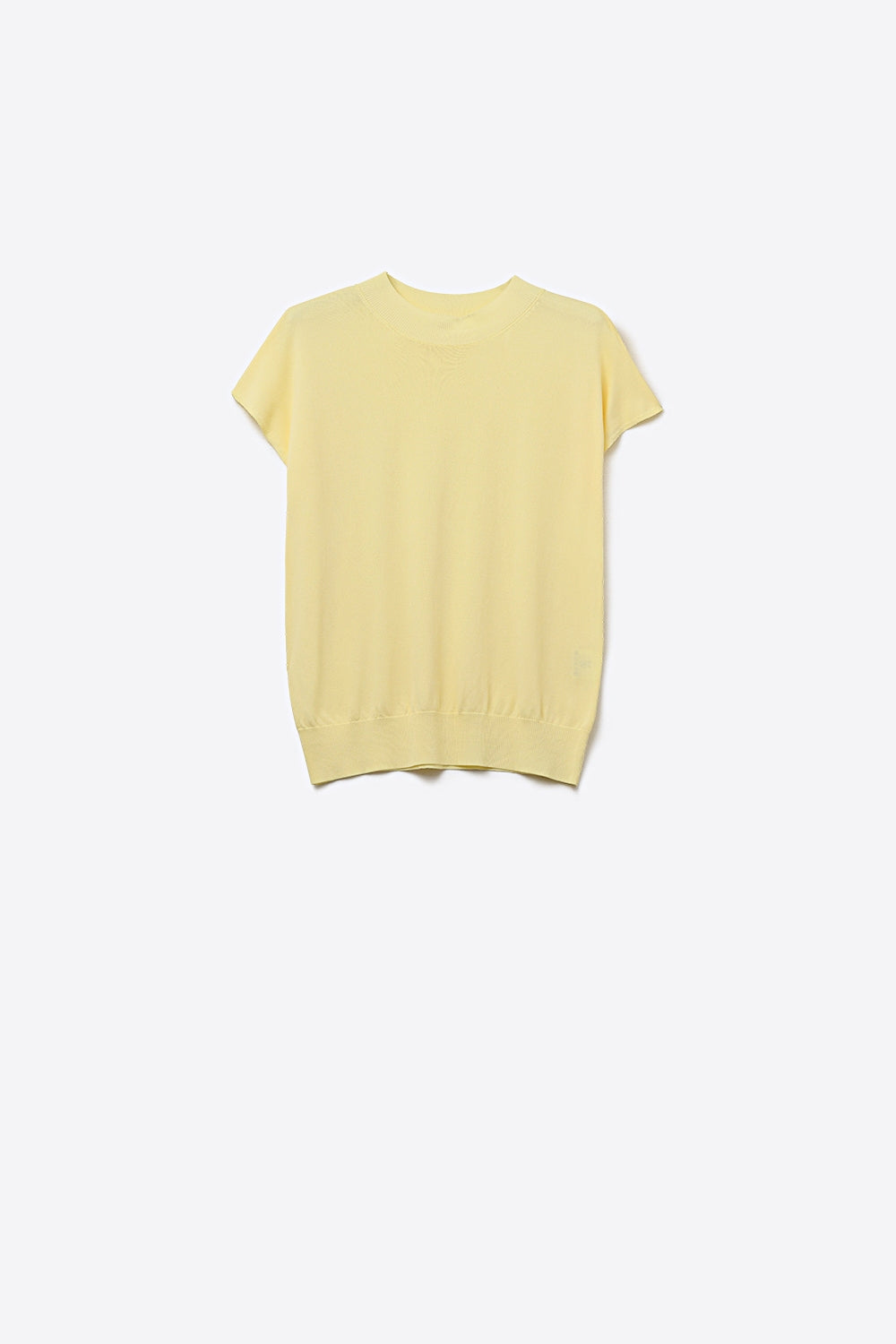 yellow turtleneck sweater with fitted short sleeves