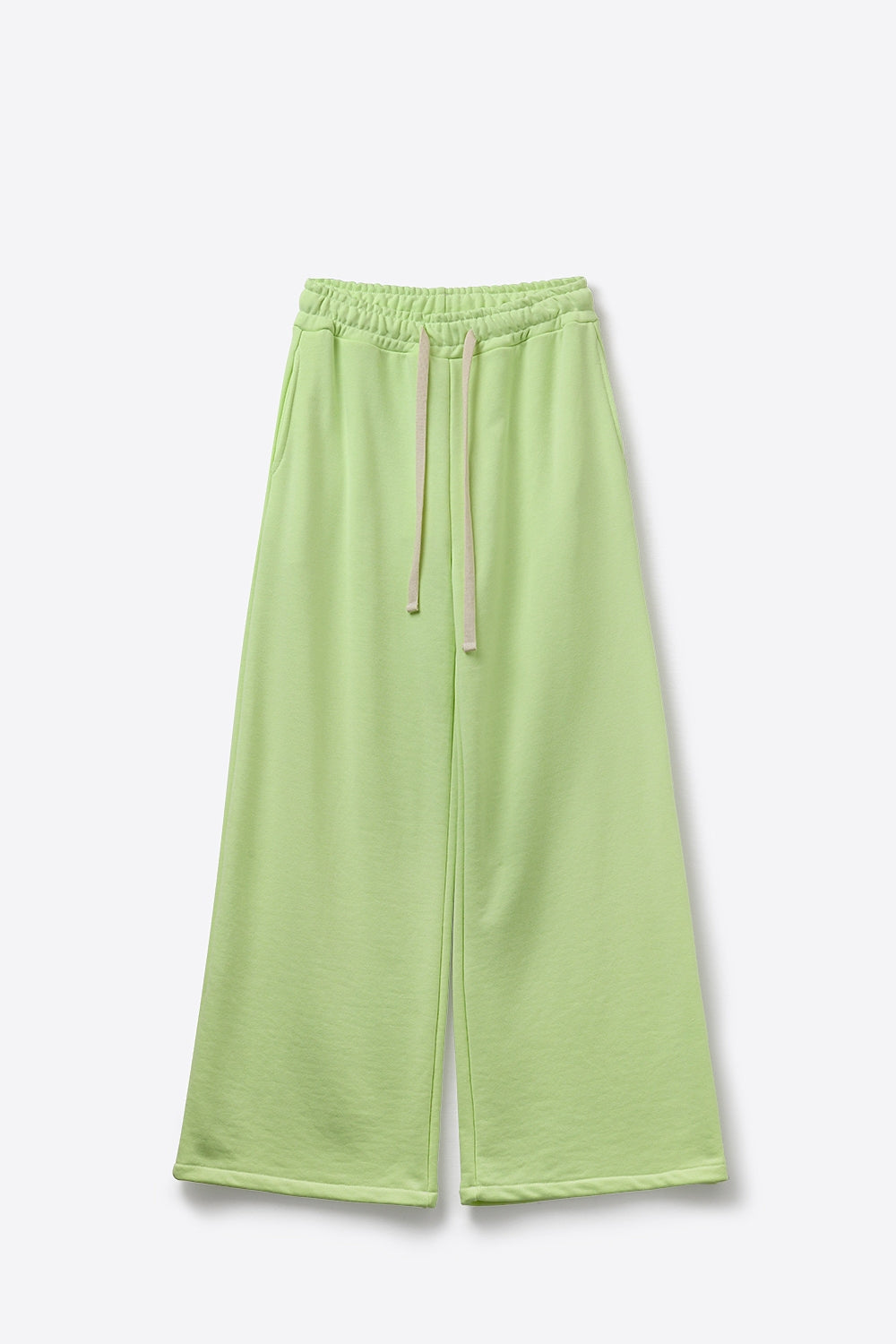 Green Knit Straiht Fit Sweatpants with elastic waist and Tie - trousers