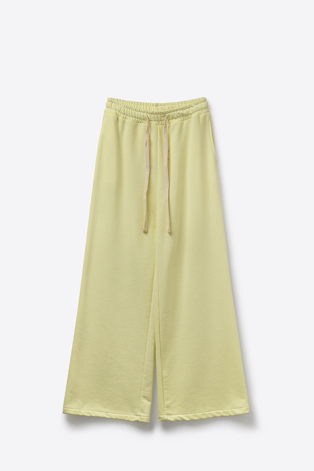 Yellow Knit Straight Fit Sweatpants with elastic waist and Tie - trousers
