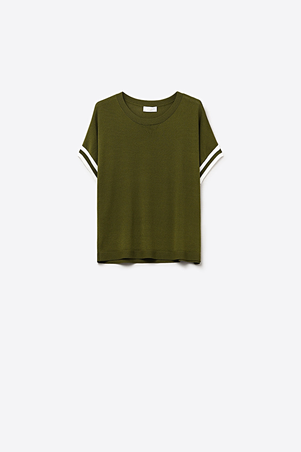 Olive Green fine Knited sweater with Striped Cuffs