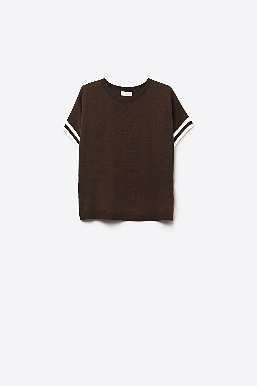 Brown Knit sweater with White Stripe Sleeve Detail
