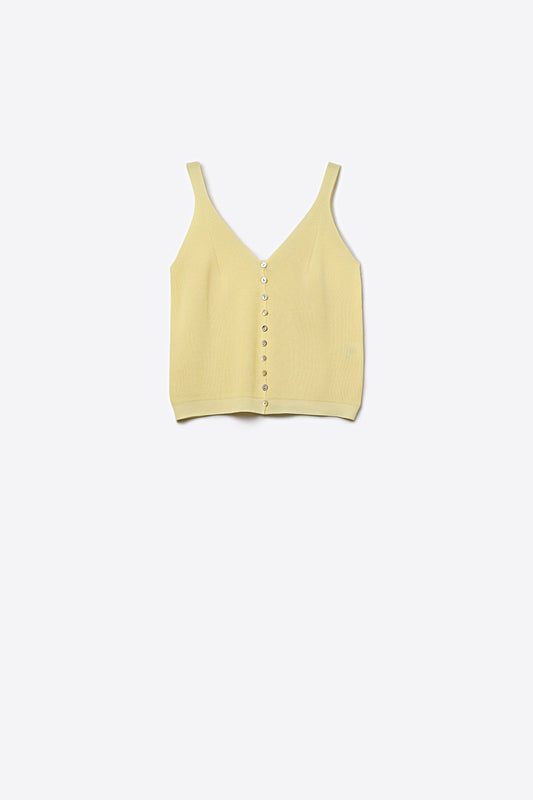 Knit Buttoned Crop Top in yellow color