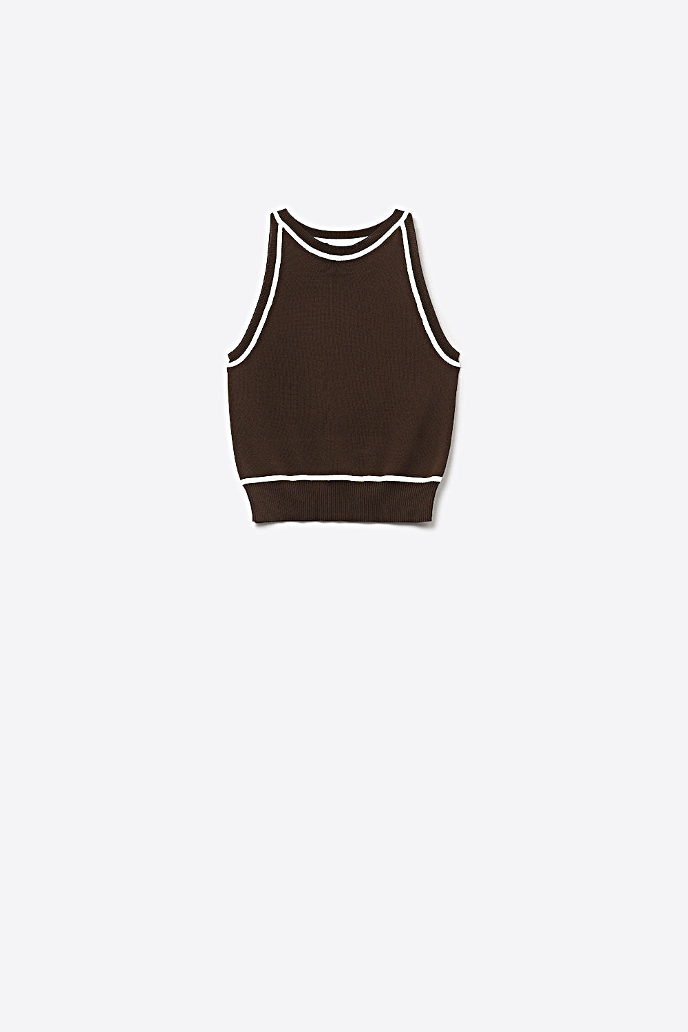 Sleeveless Knitted top In brown Featuring detail white Lines