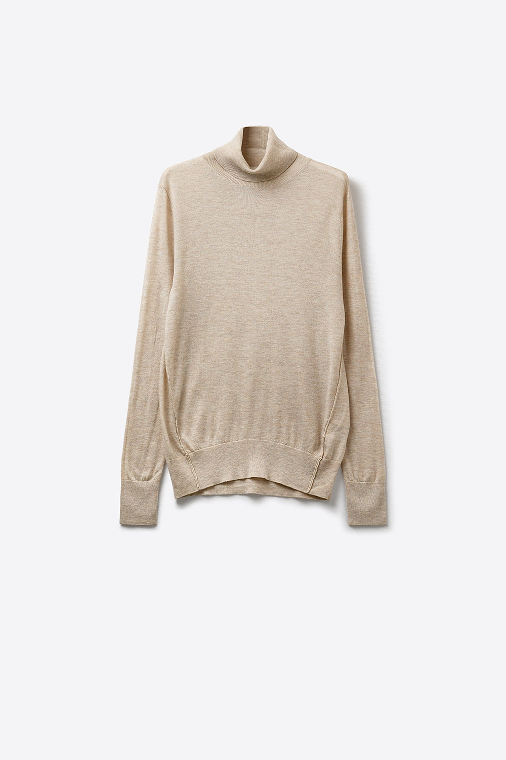 Beige turtleneck sweater in fine merino wool knit