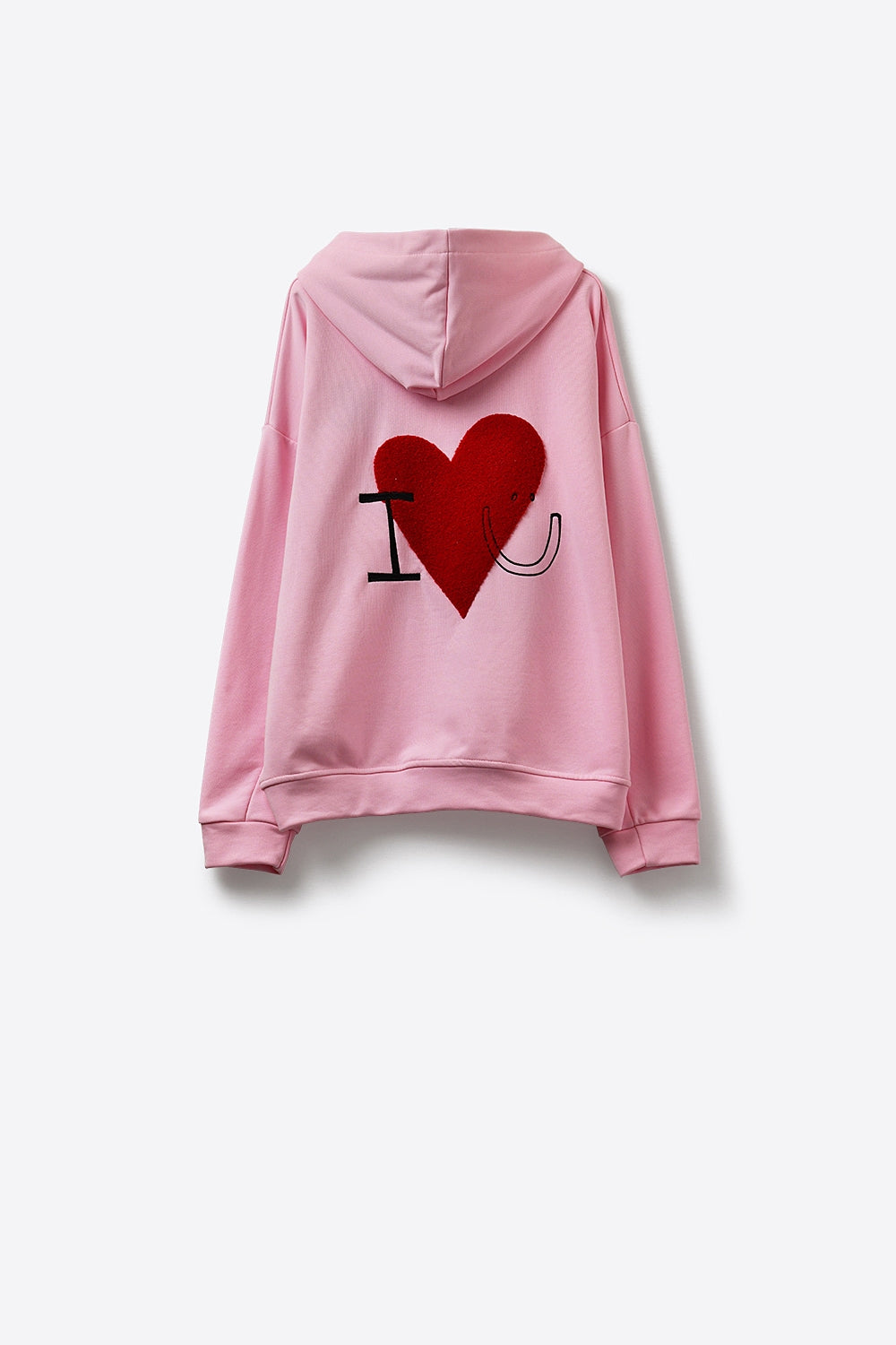 Baby pink Super-Soft Hoodie with Bouclé Heart Graphic