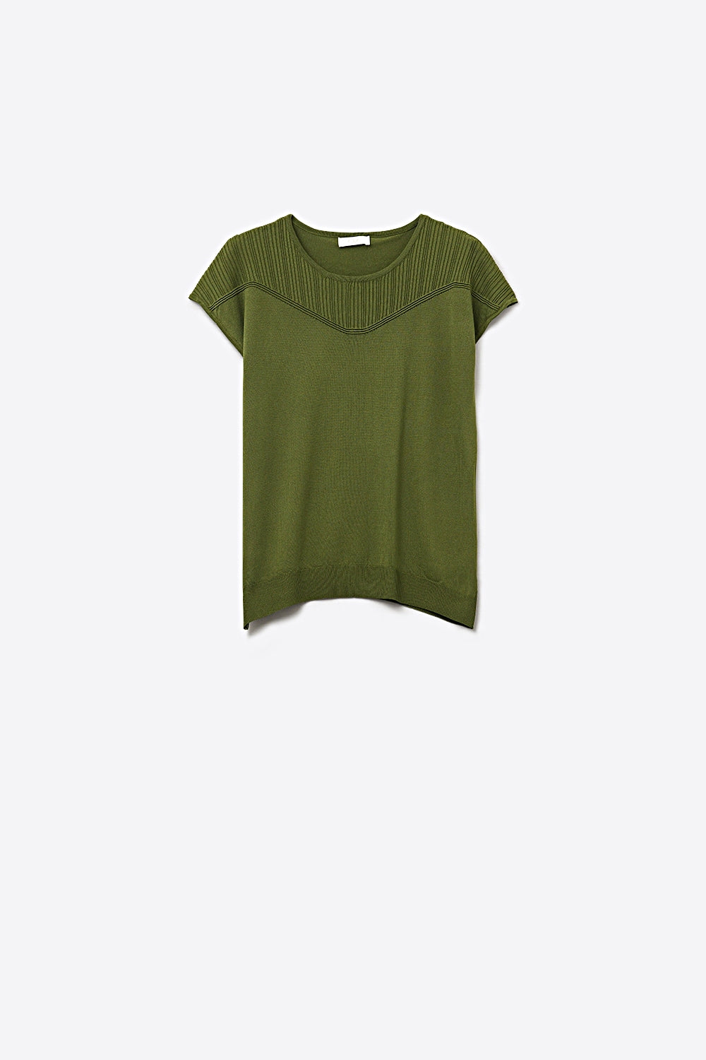 Olive Green Knit Cap Sleeve Sweater with Ribbed Detail