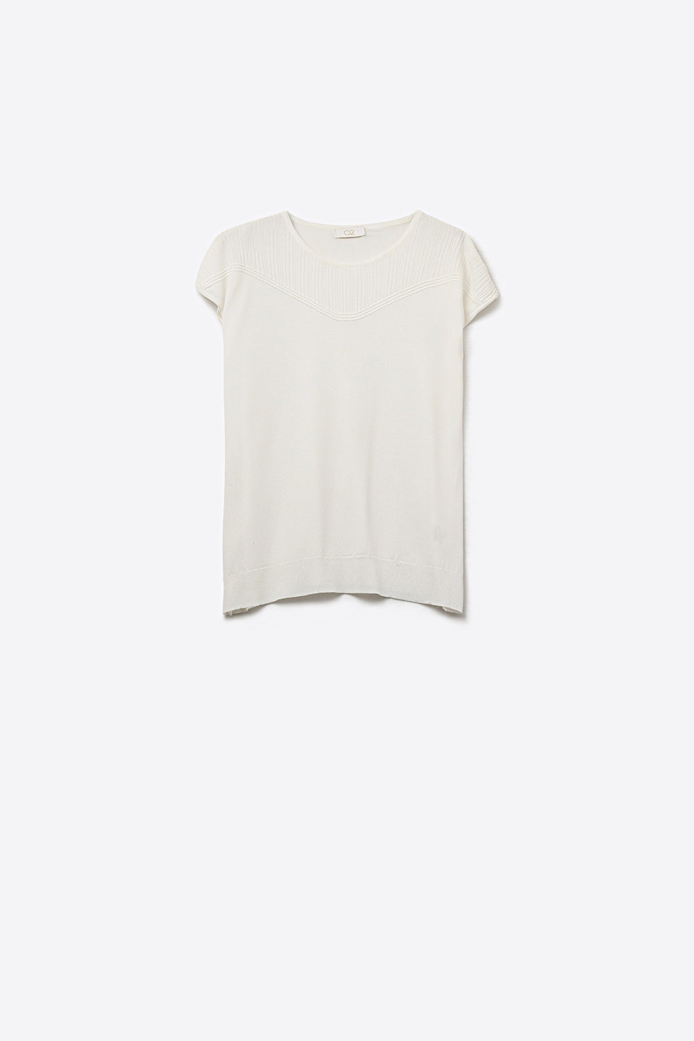 white Knit Short Sleeve sweater with Textured Detail