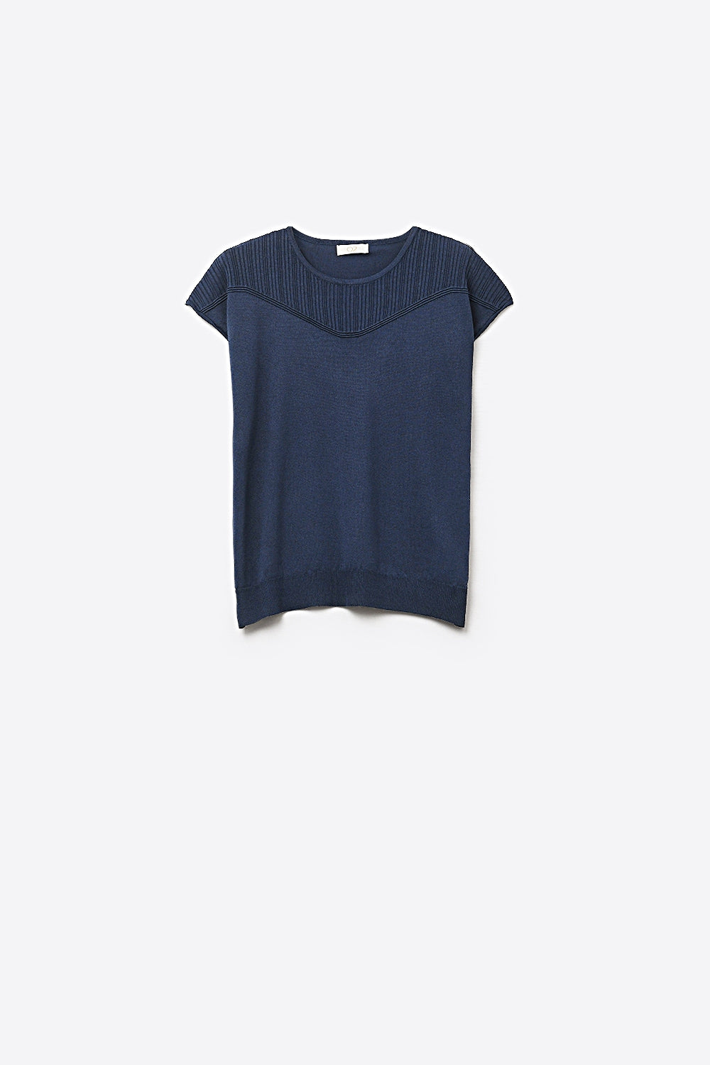 Navy Knit sweater with Ribbed Detail and Cap Sleeves