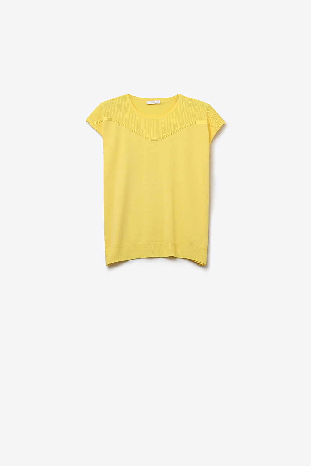 Yellow Short Sleeve Knit sweater with Ribbed Detail