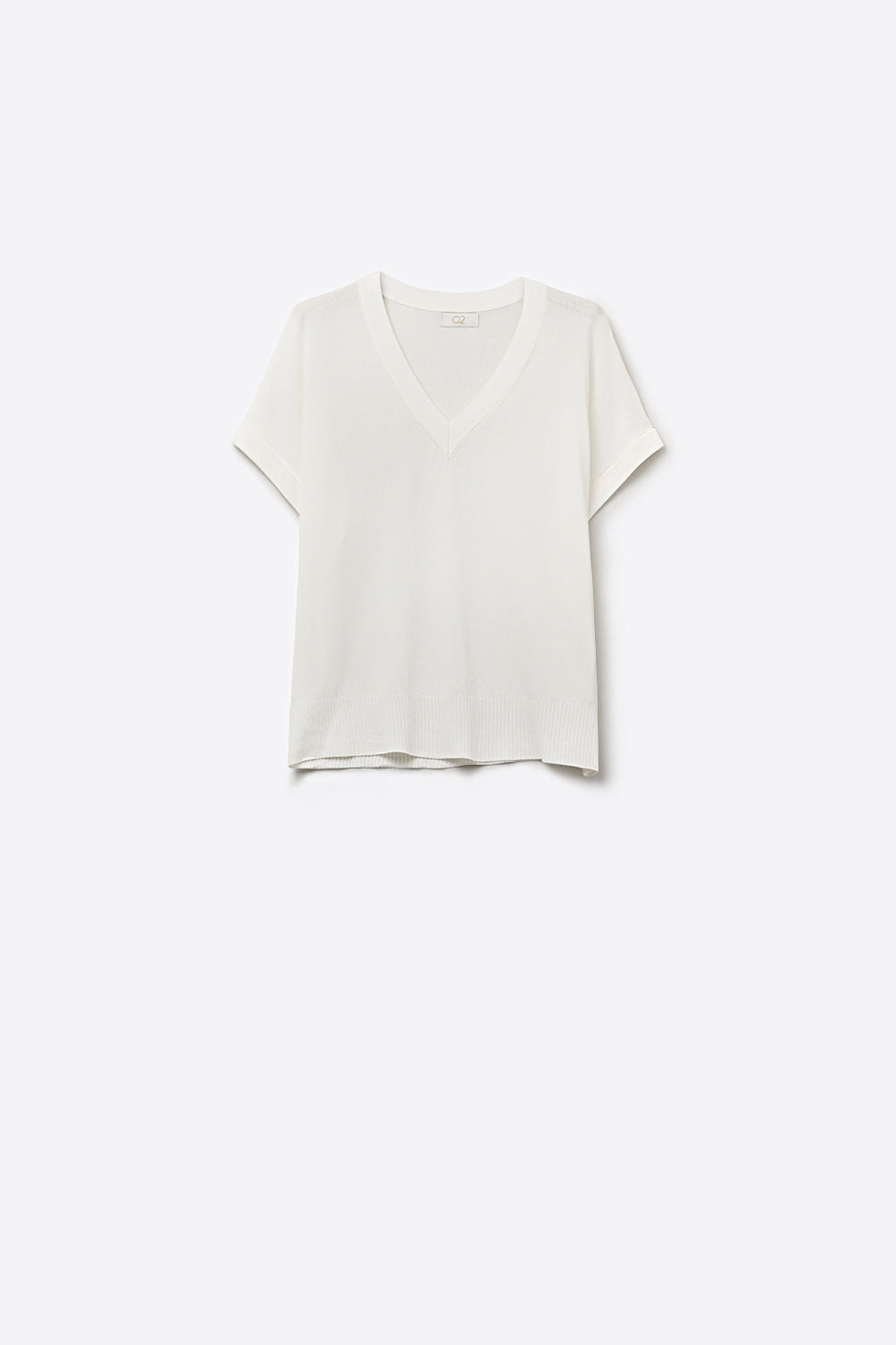 V-Neck Short Sleeve fine Knit sweater in white color - Jumpers