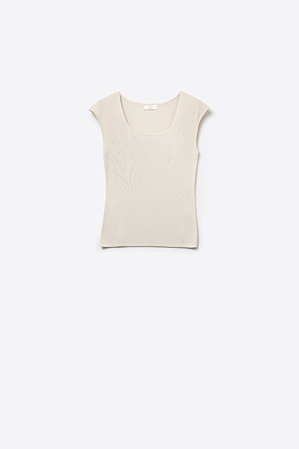 Cream Ribbed Knit Scoop Neck Cap Sleeve Top - Jumpers