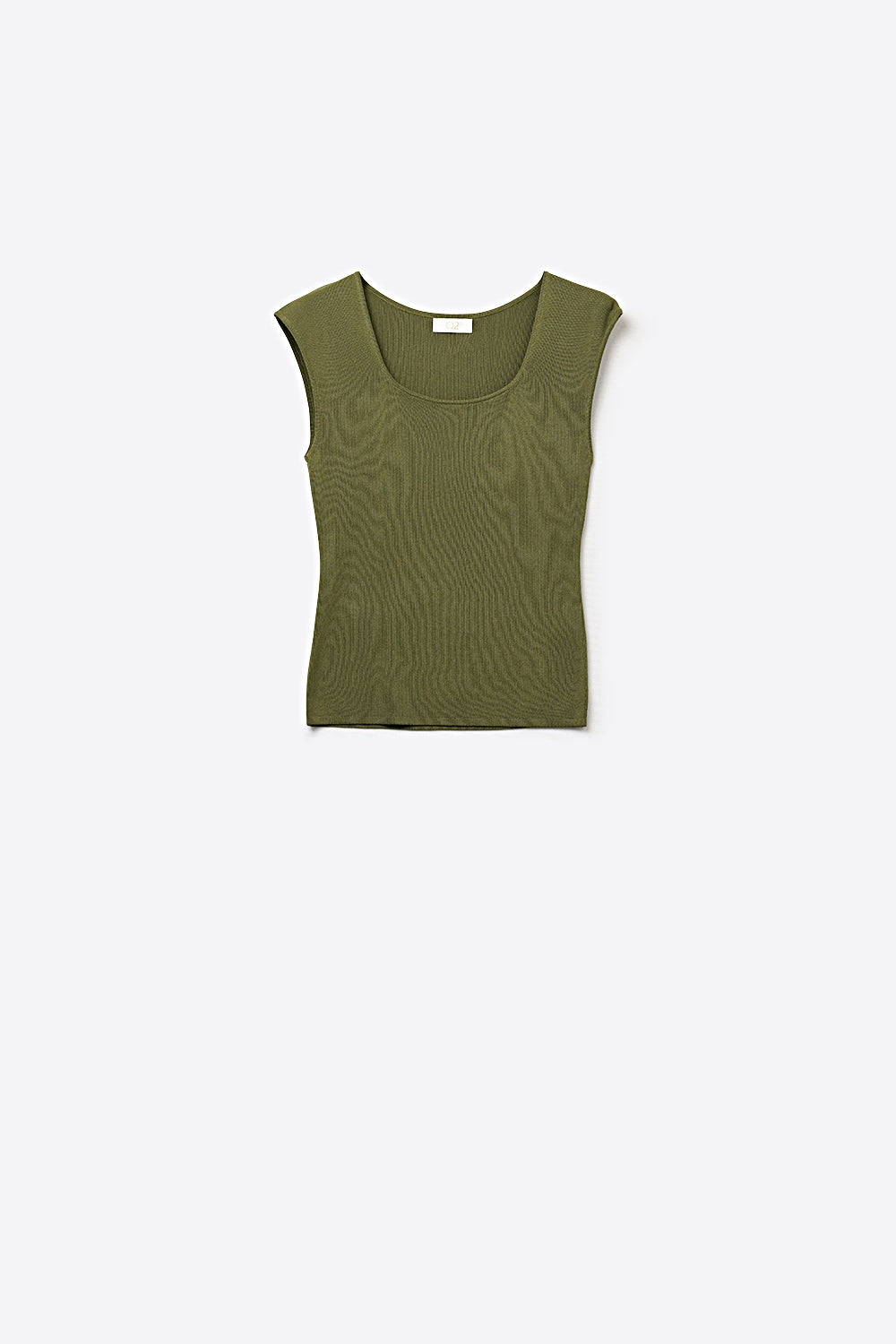 Olive Green Ribbed Knit Sleeveless Square Neck Top - Tops