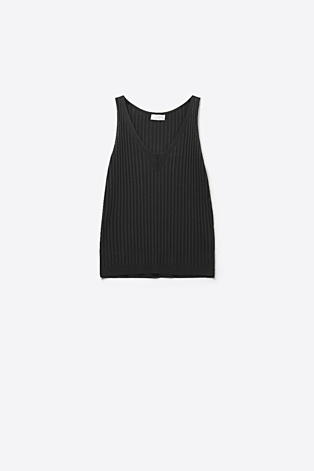 Black Ribbed Knit V-Neck Tank Top
