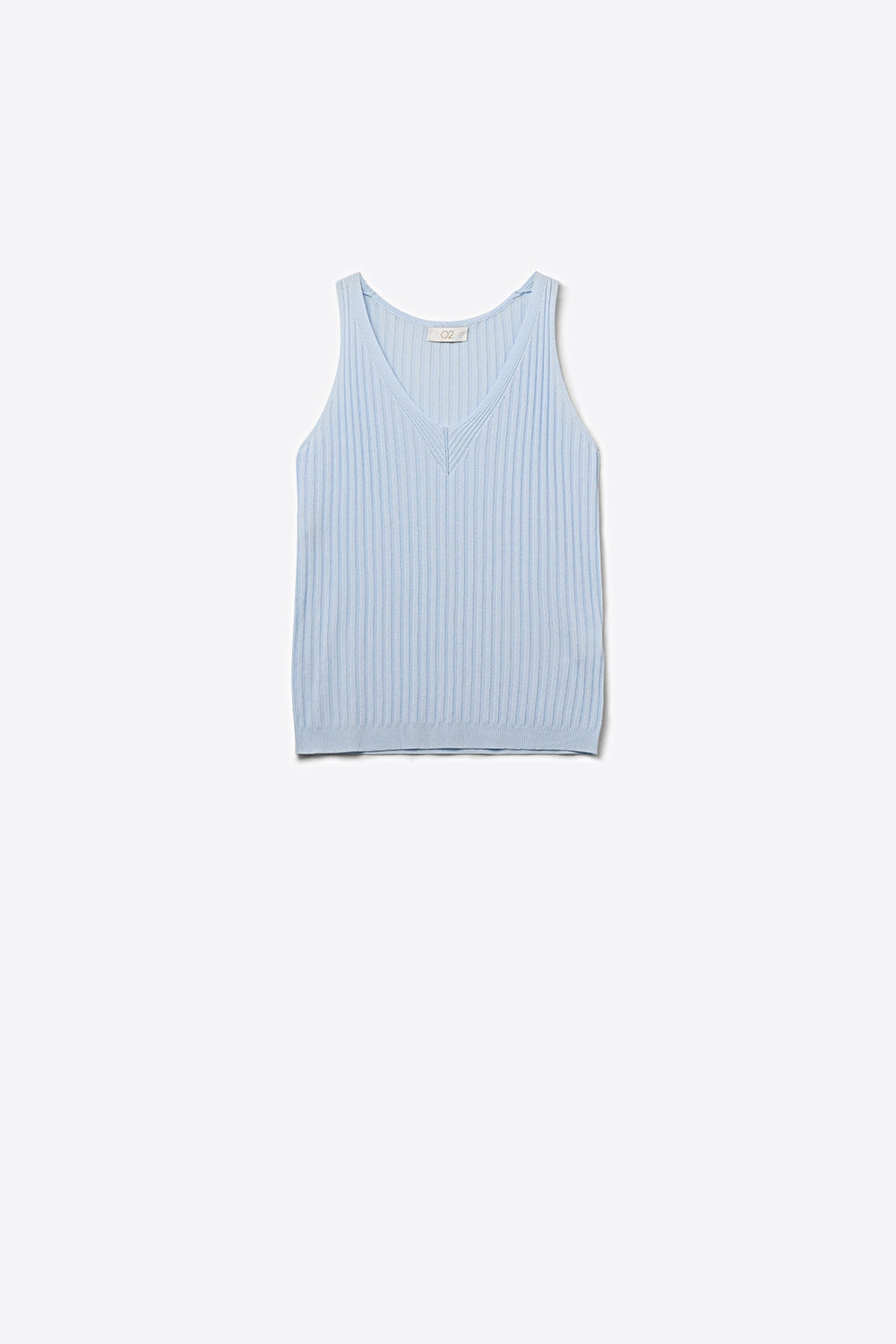 Light Blue Ribbed Knit V-Neck Tank Top