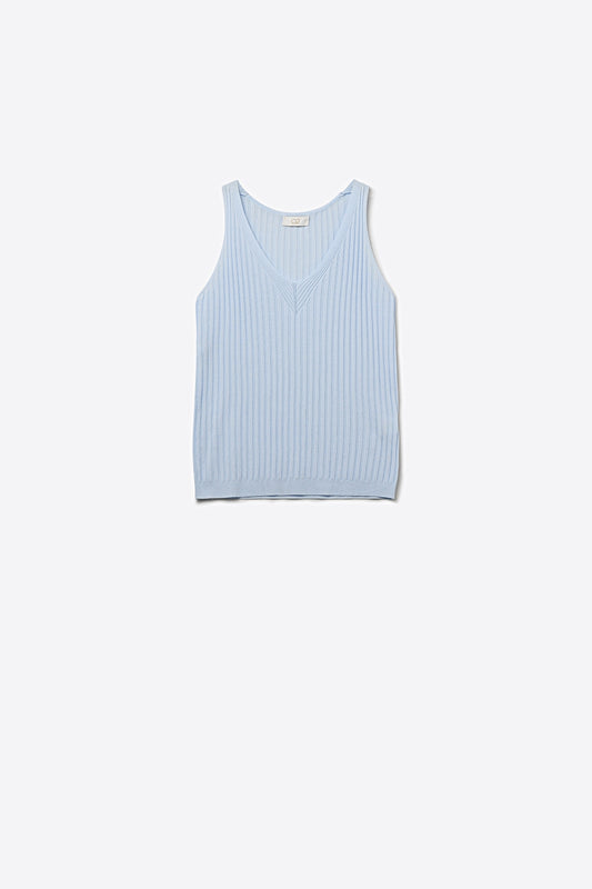 Light Blue Ribbed Knit V-Neck Tank Top