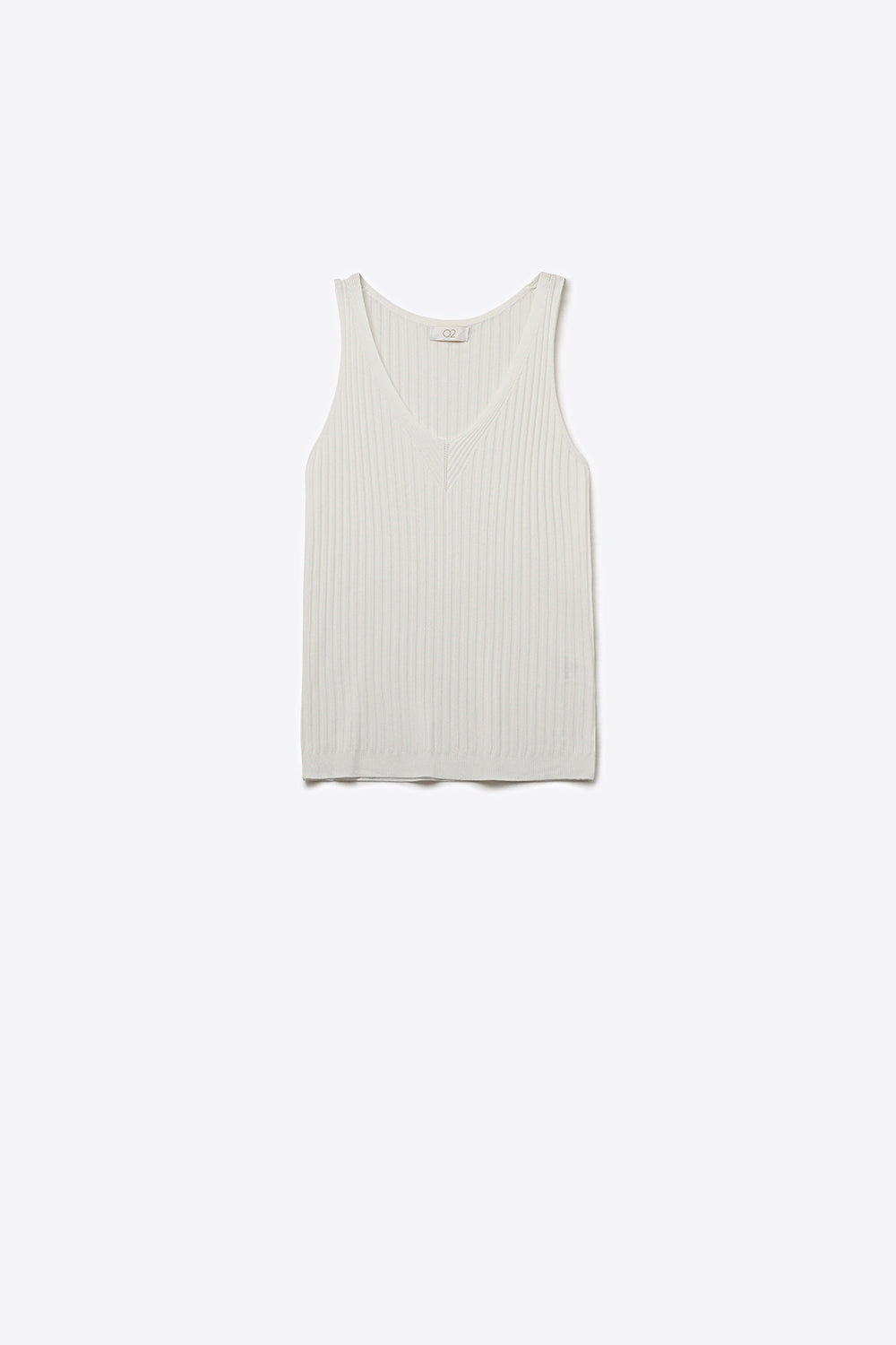 White Ribbed V-Neck Sleeveless Knit Tank Top