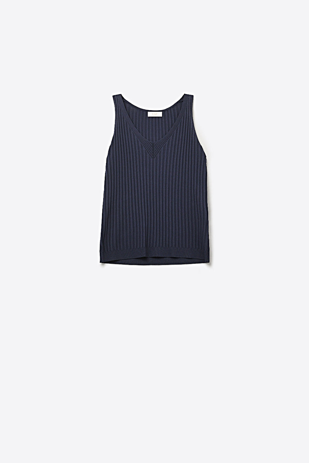 Navy Ribbed Knit V-Neck Tank Top