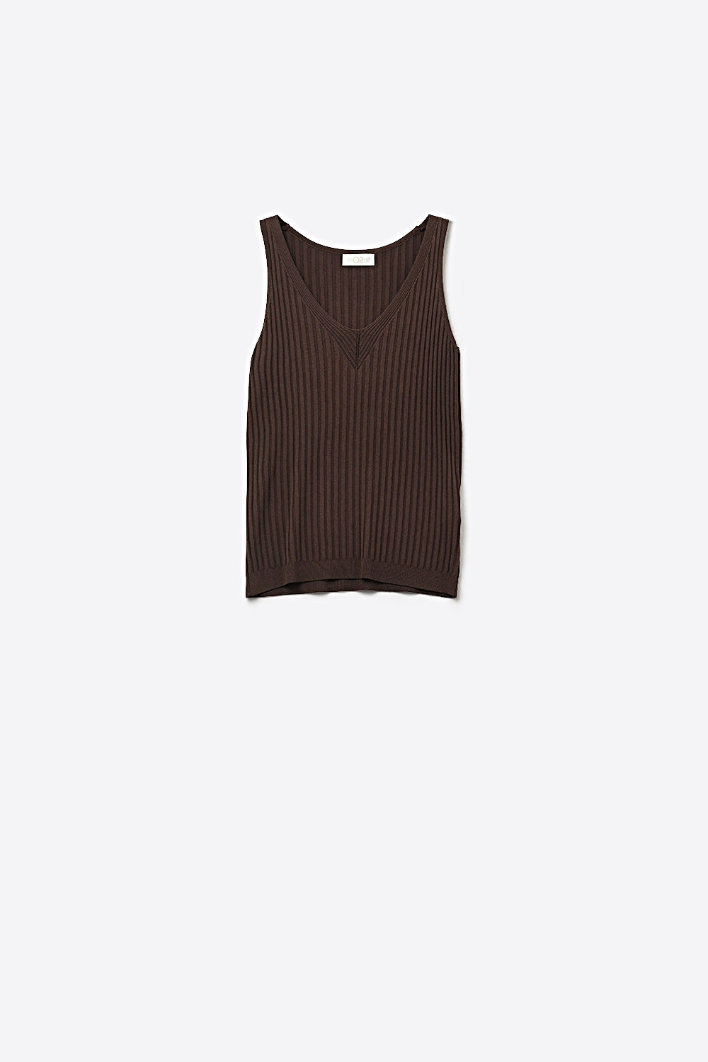 Brown Ribbed Knit V-Neck Tank Top