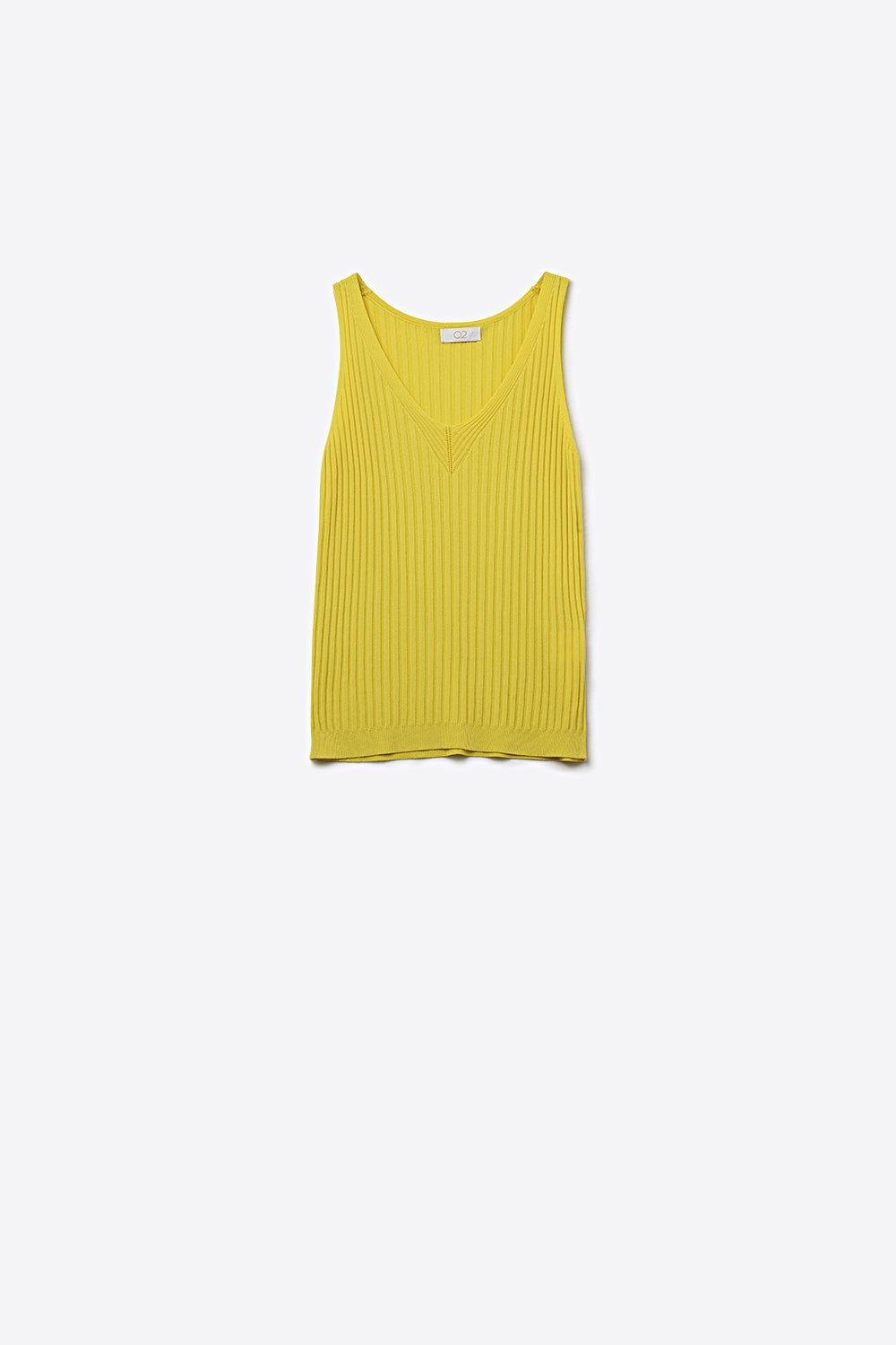Yellow Ribbed Knit V-Neck Tank Top