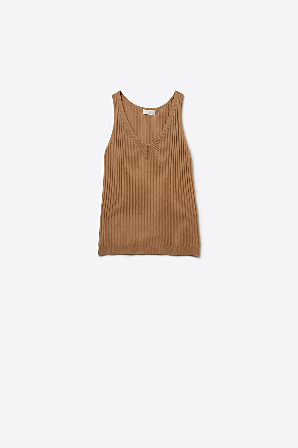 Camel Ribbed Knit V-Neck Tank Top