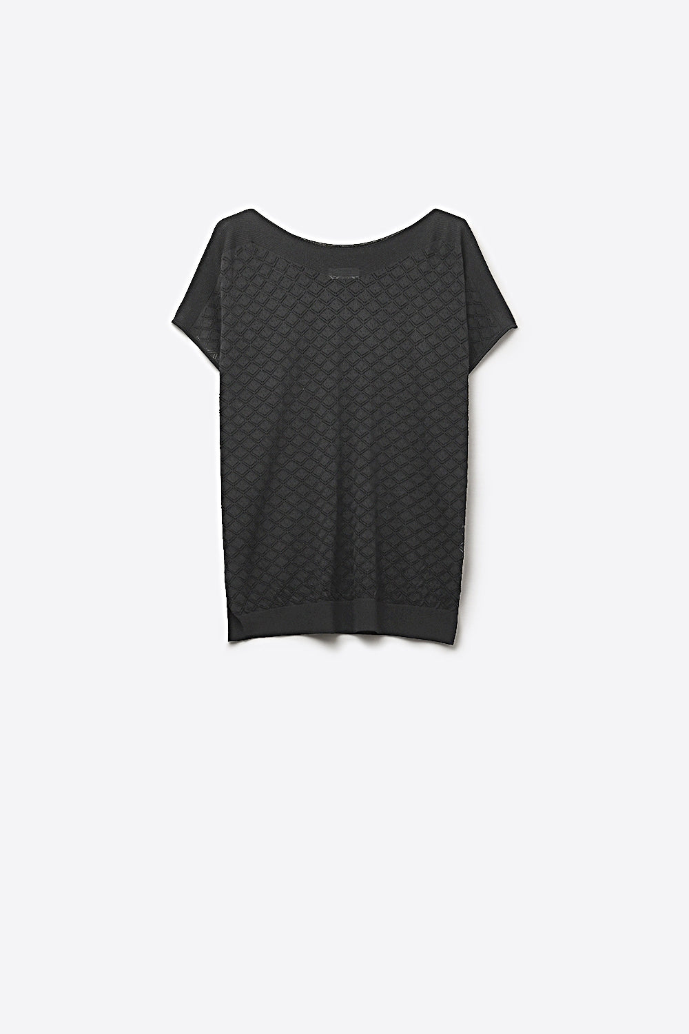 Black Textured Knit Short Sleeve Sweater Top