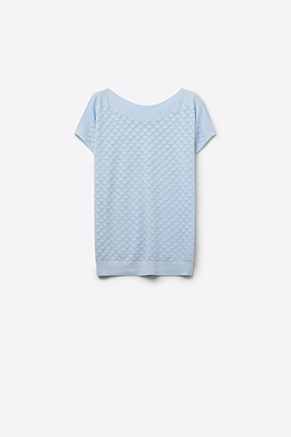 pattern Textured Knit Short Sleeve sweater in light blue