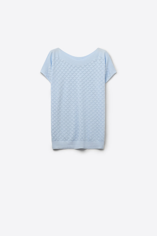 pattern Textured Knit Short Sleeve sweater in light blue