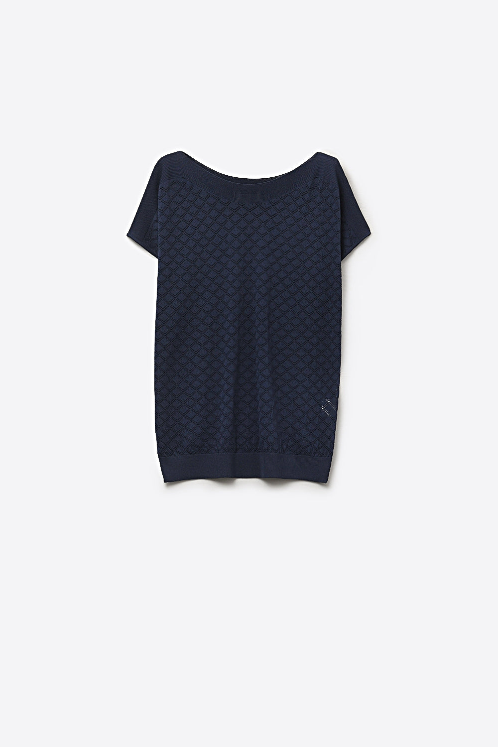 Textured pattern Knit Short Sleeve Sweater in navy