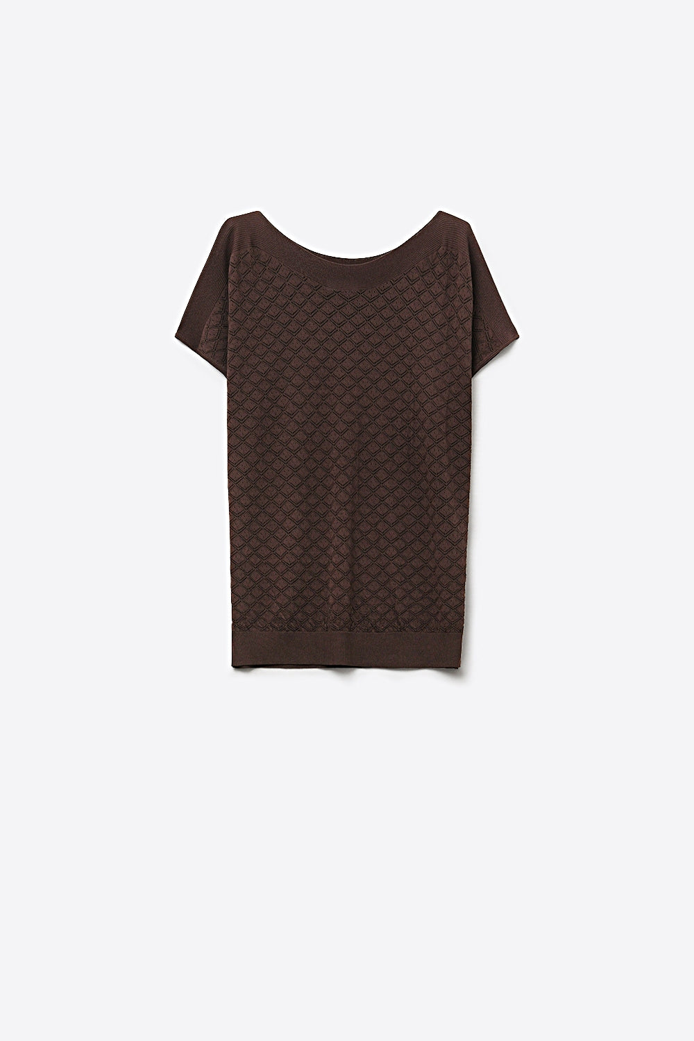 Brown Knit Short Sleeve Relaxed Fit Sweater