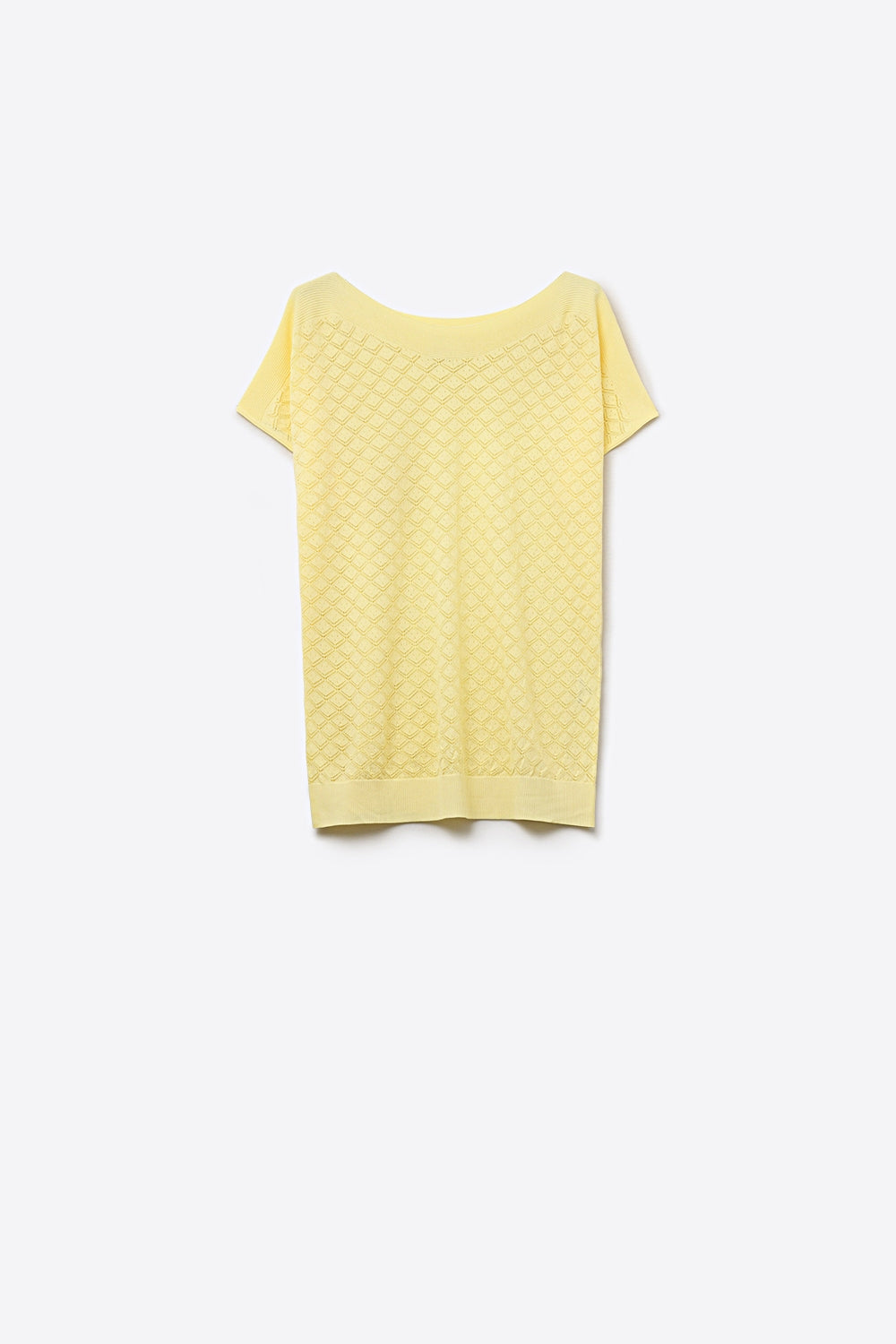 pattern Textured Knit Short Sleeve Sweater in yellow