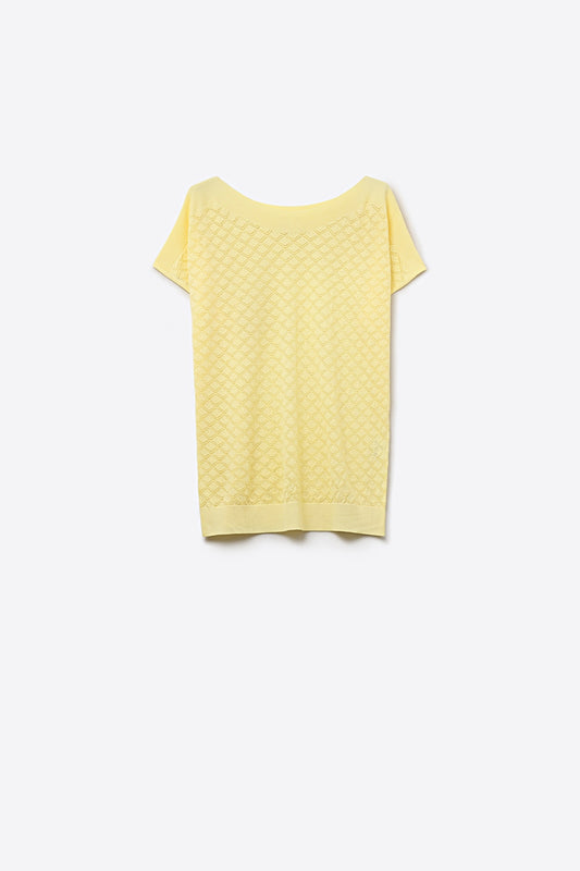 pattern Textured Knit Short Sleeve Sweater in yellow