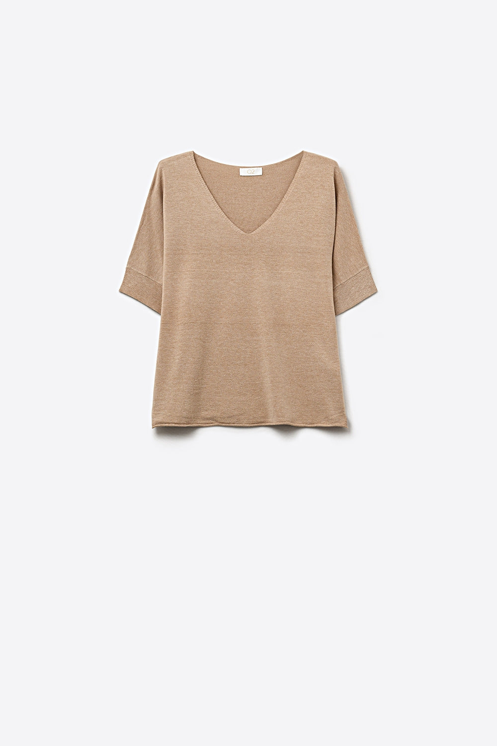 Beige V-Neck Relaxed Fit Knit Top