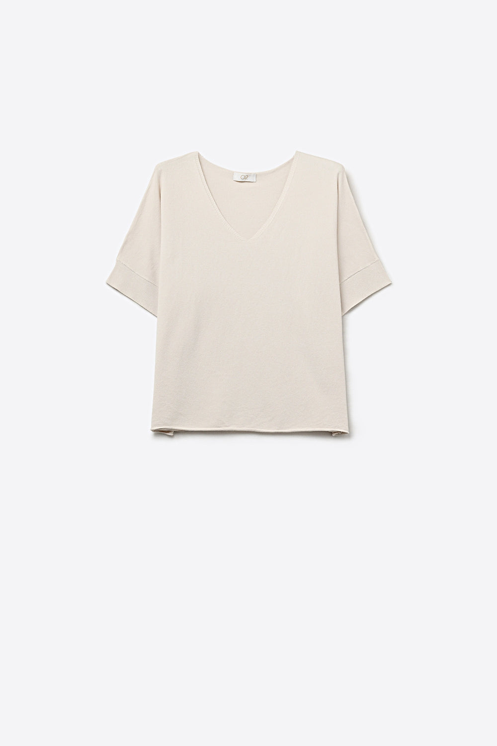 V-Neck Relaxed Fit Short Sleeve sweater in beige