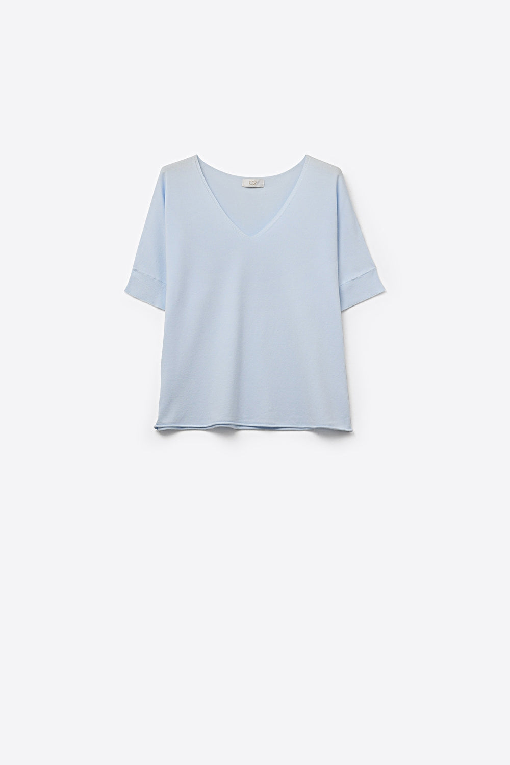 Light Blue Relaxed V-Neck Short Sleeve sweater - Jumpers
