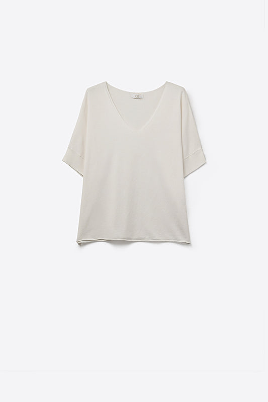 White Relaxed Fit V-Neck Short Sleeve sweater