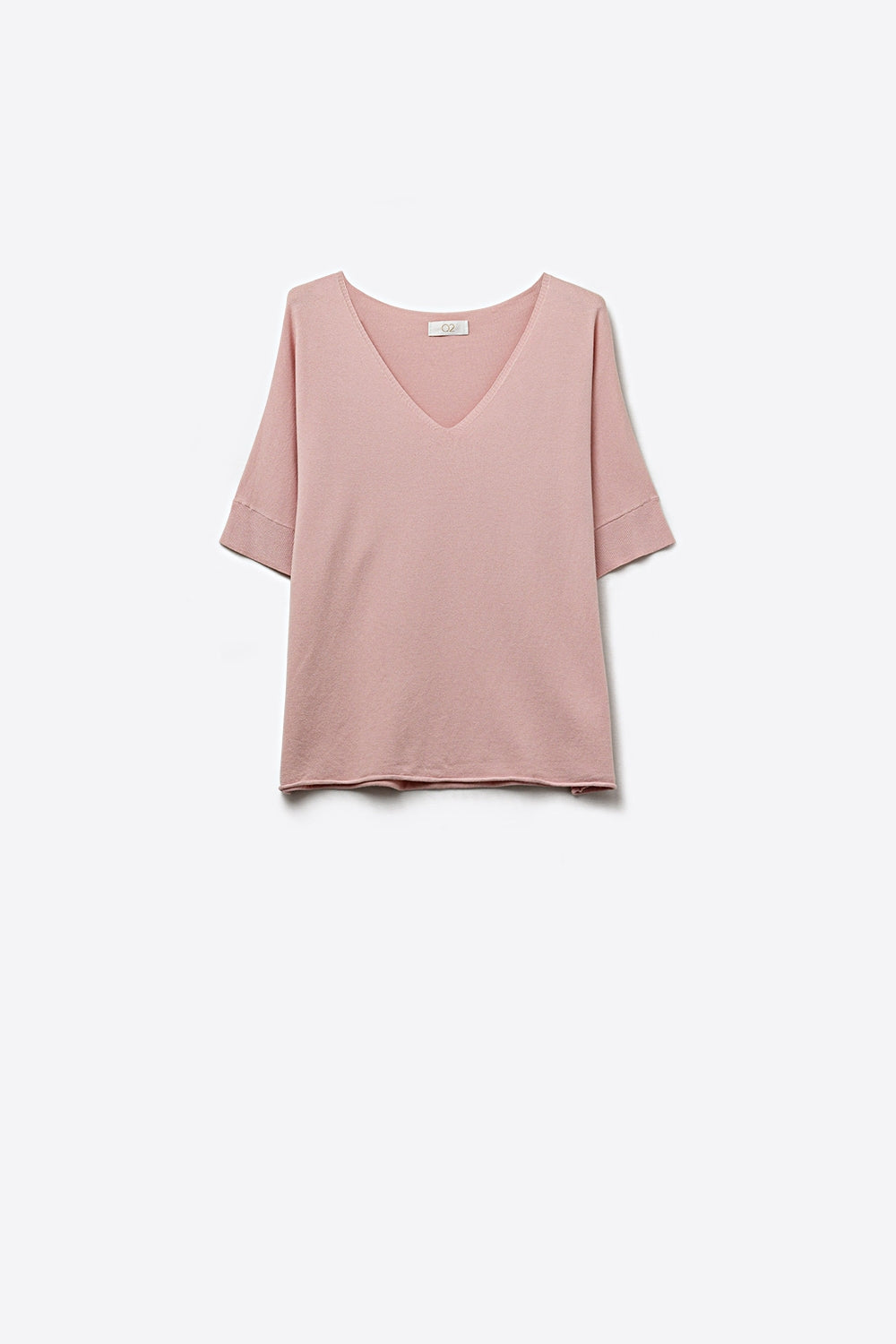 Dusty Pink V-Neck Relaxed Fit Knit Top