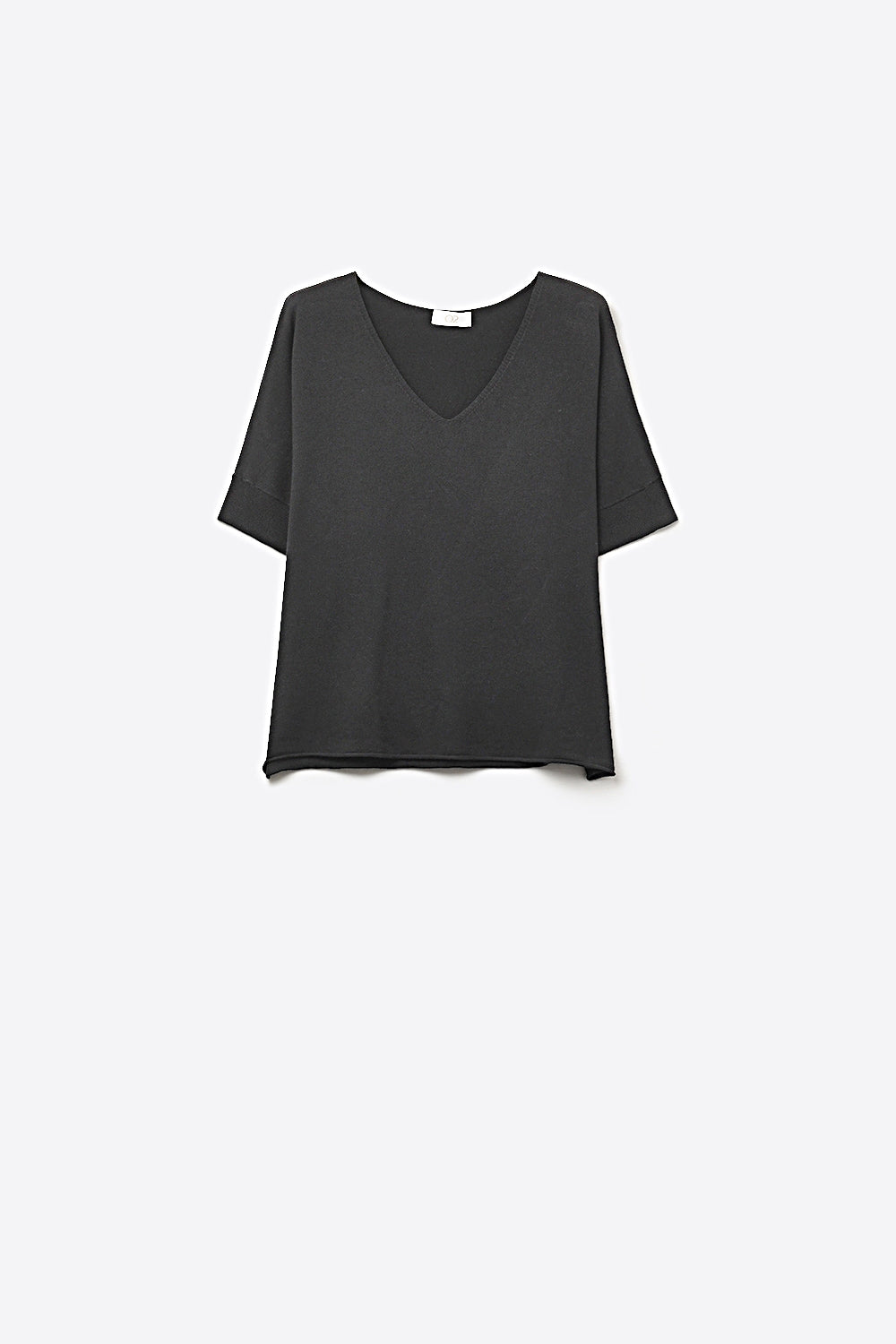 Black V-Neck Relaxed Fit Short Sleeve Top