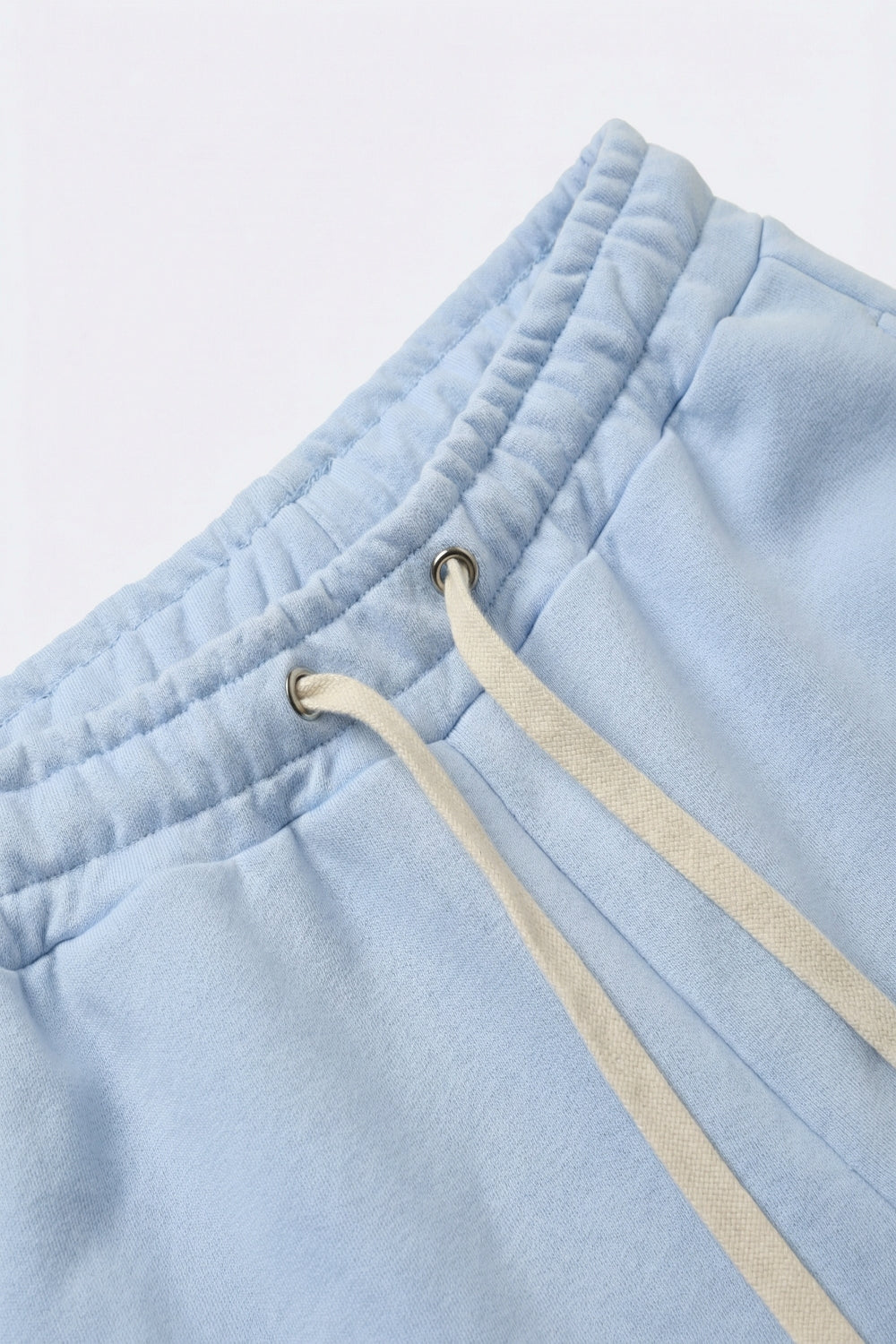 Baby Blue Knit Straight Fit Sweatpants with elastic waist and Tie - trousers