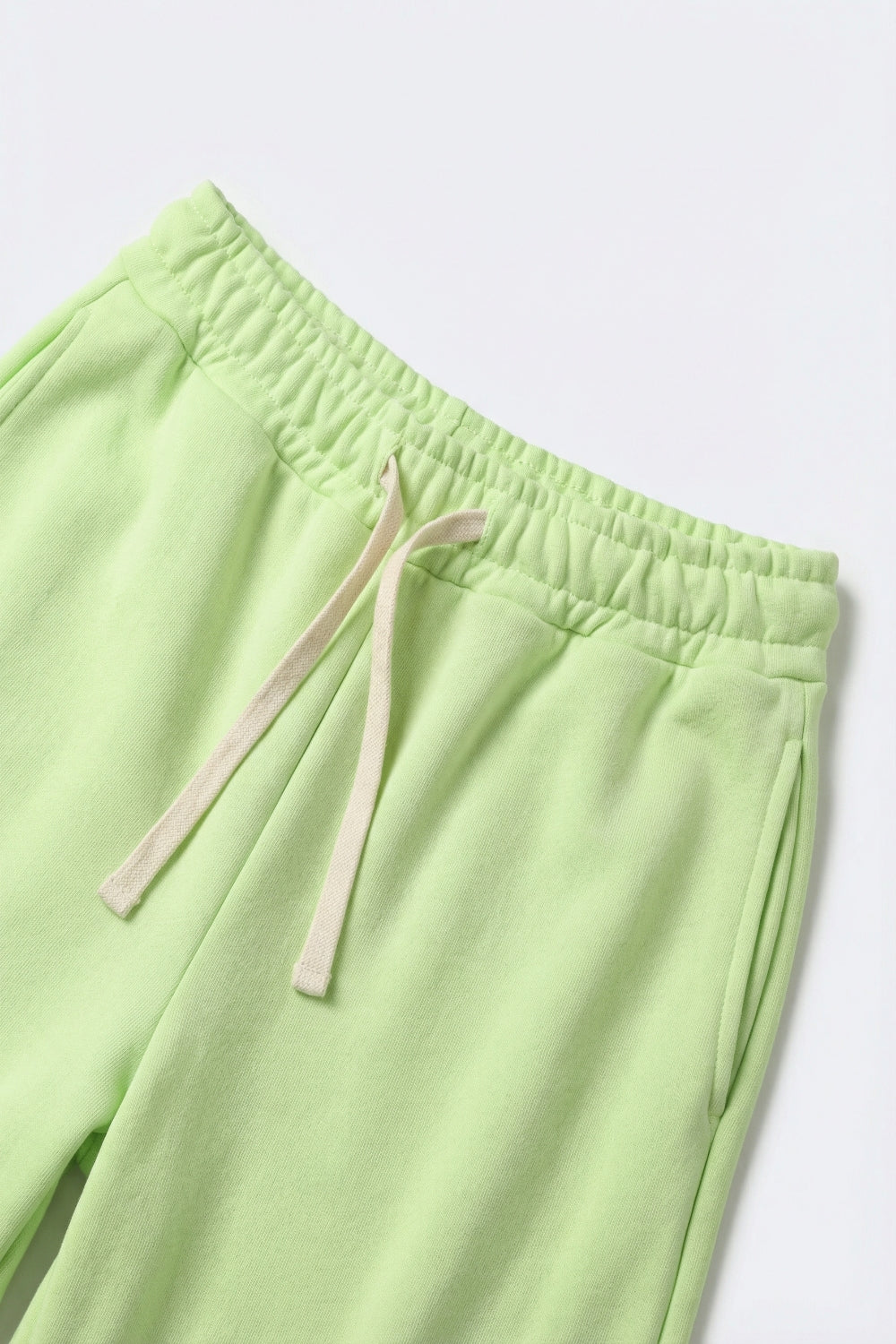 Green Knit Straiht Fit Sweatpants with elastic waist and Tie - trousers