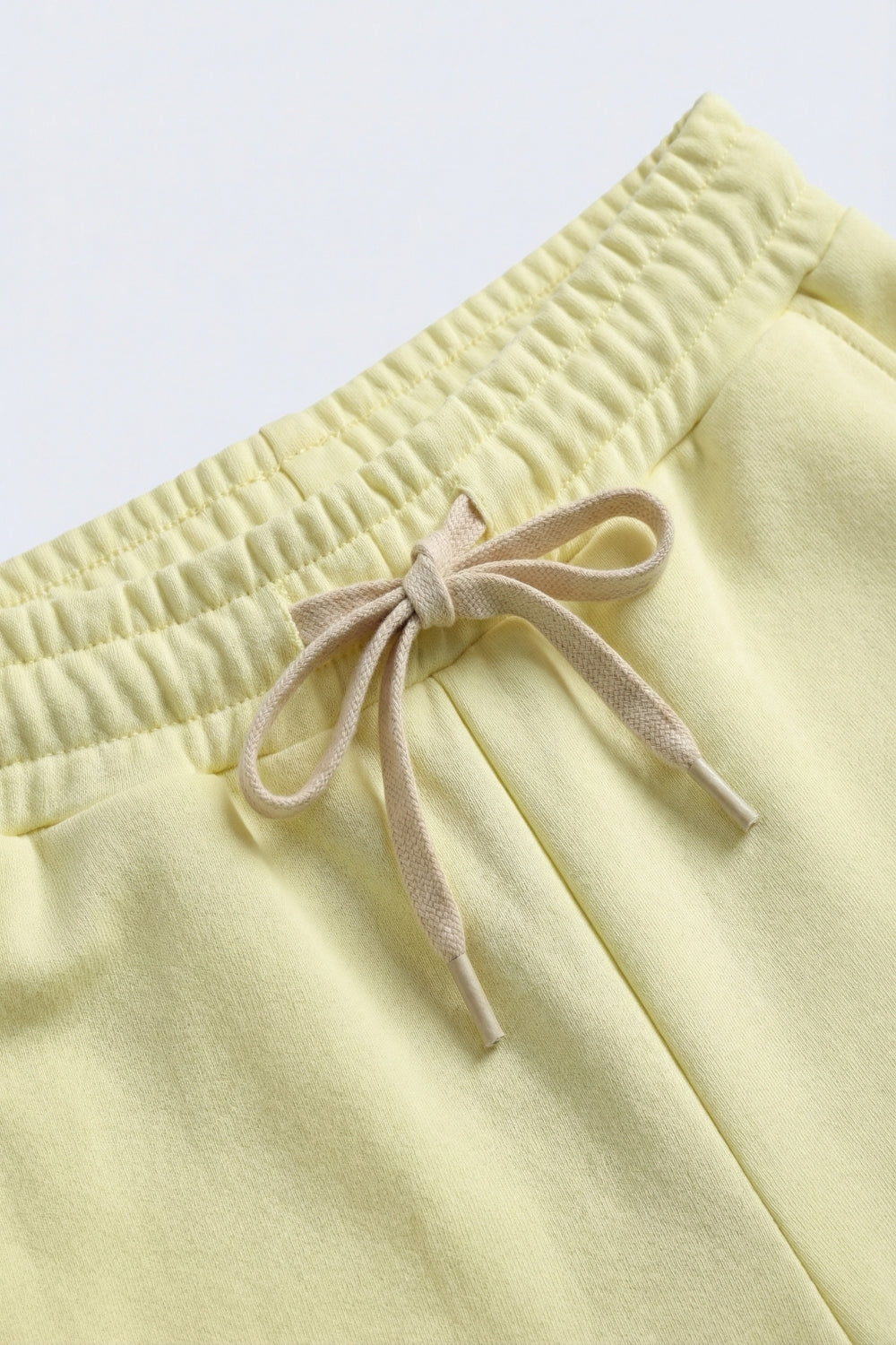 Yellow Knit Straight Fit Sweatpants with elastic waist and Tie - trousers
