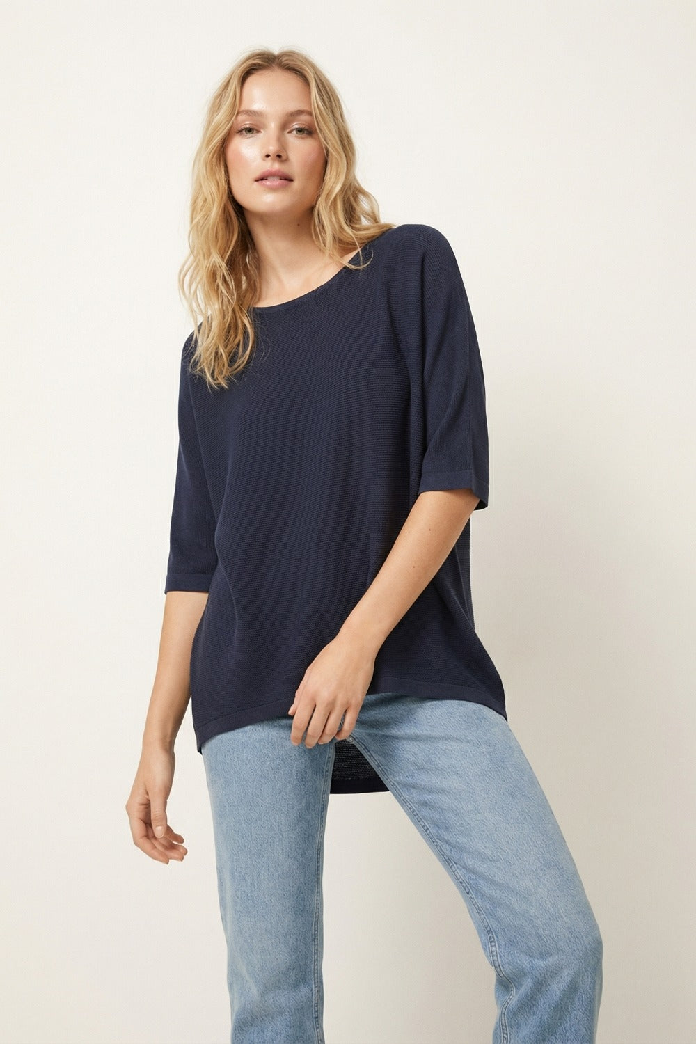 Oversized Sweater in Navy with Elbow-Length Sleeves