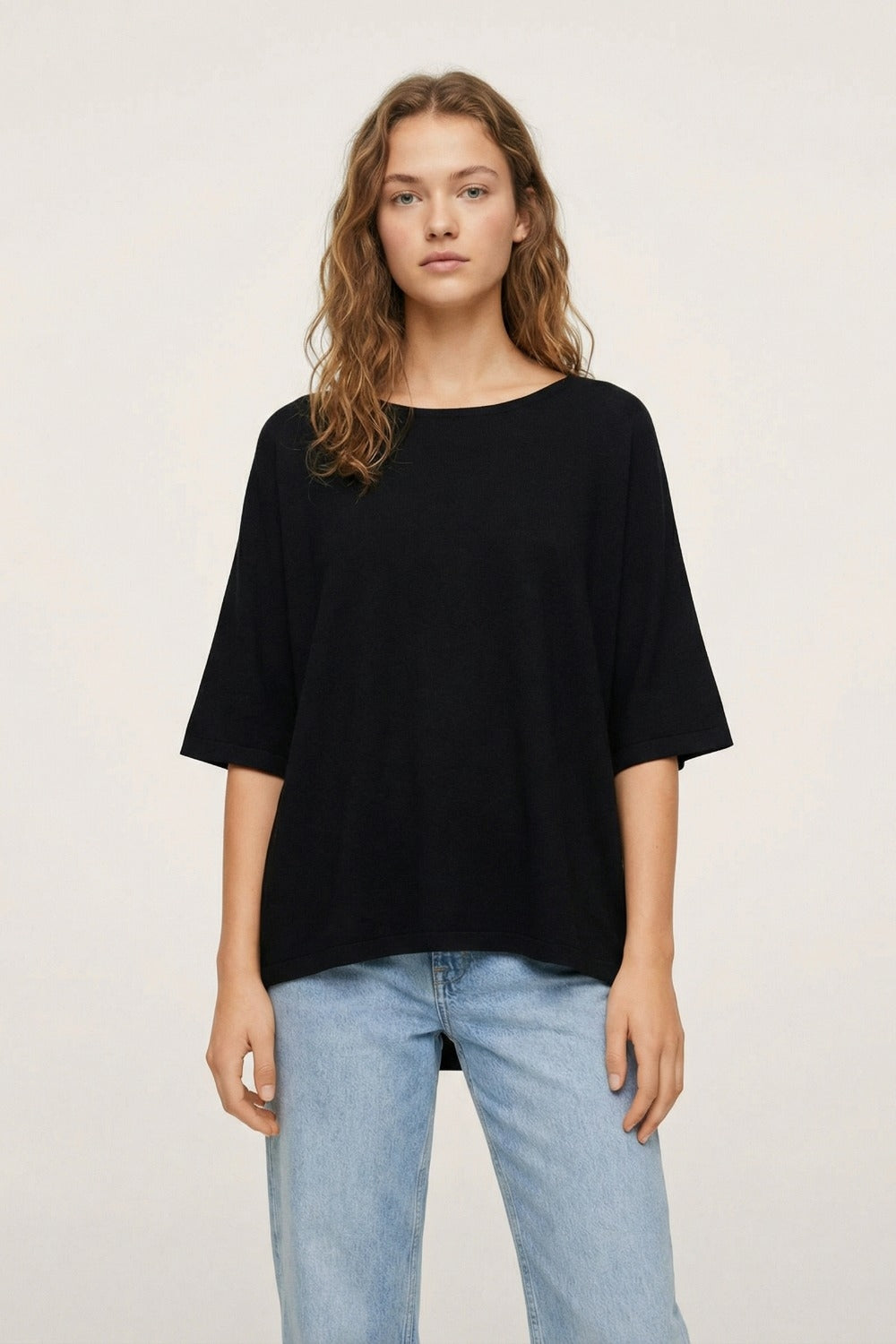 Oversized Sweater in Black with Elbow-Length Sleeves