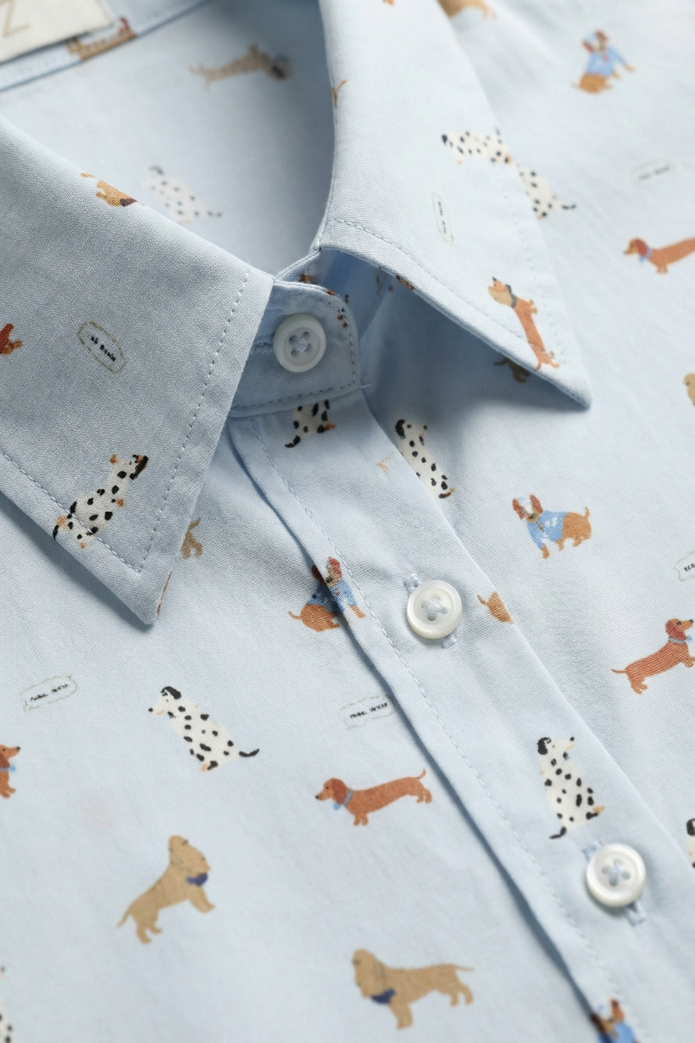 Light Blue Button-Down Shirt with Dog Print - Shirts